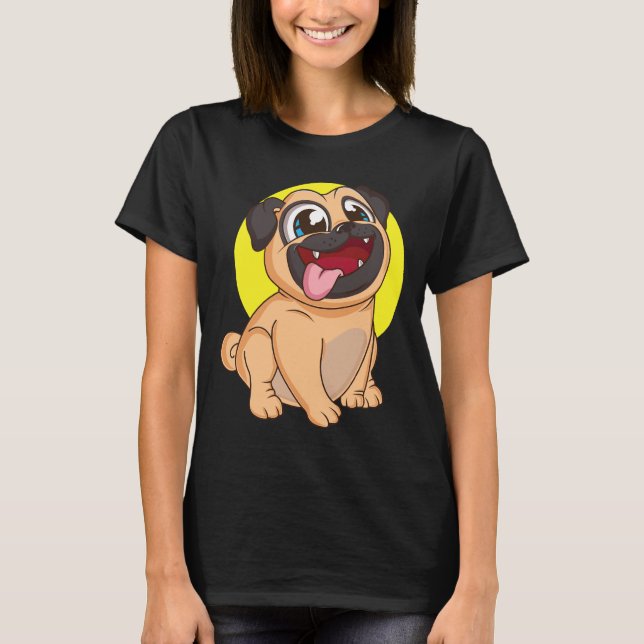 Cute Pug With Happy Face T-Shirt (Front)