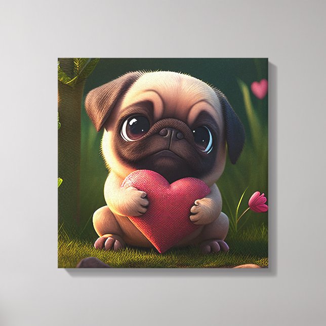 Cute Pug with Heart Canvas Print (Front)