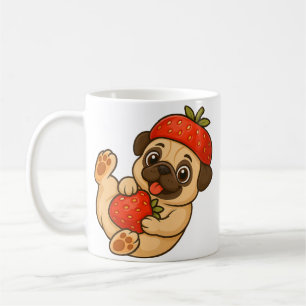 Cute pug with strawberries cartoon sweet fruity coffee mug