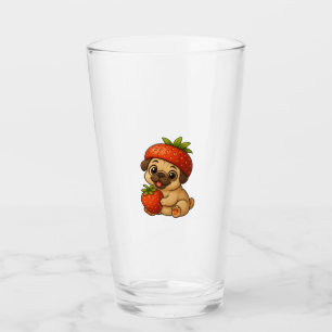 Cute pug with strawberries fruity funny cartoon glass