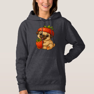 Cute pug with strawberries fruity funny cartoon hoodie