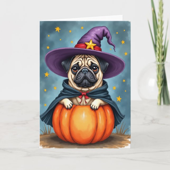 Cute Pug Wizard Card (Front)
