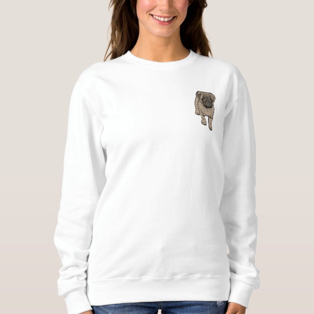 Cute Pug Women's Basic Pocket Sweatshirt -White (Front)