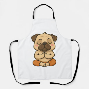 Cute pug yoga meditation relaxation cartoon apron