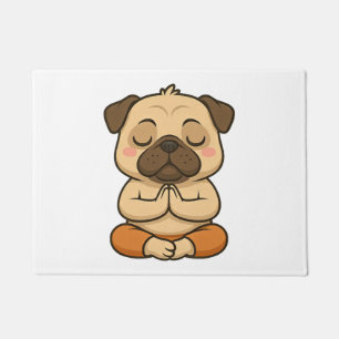 Cute pug yoga meditation relaxation cartoon doormat