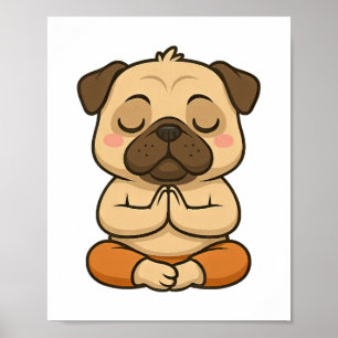 Cute pug yoga meditation relaxation cartoon poster