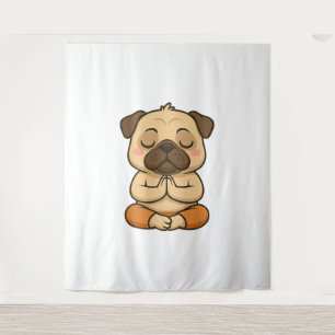 Cute pug yoga meditation relaxation cartoon tapestry