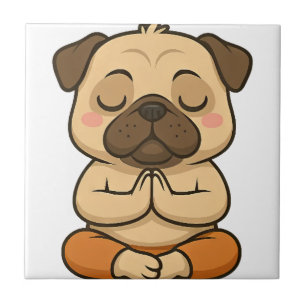 Cute pug yoga meditation relaxation cartoon tile