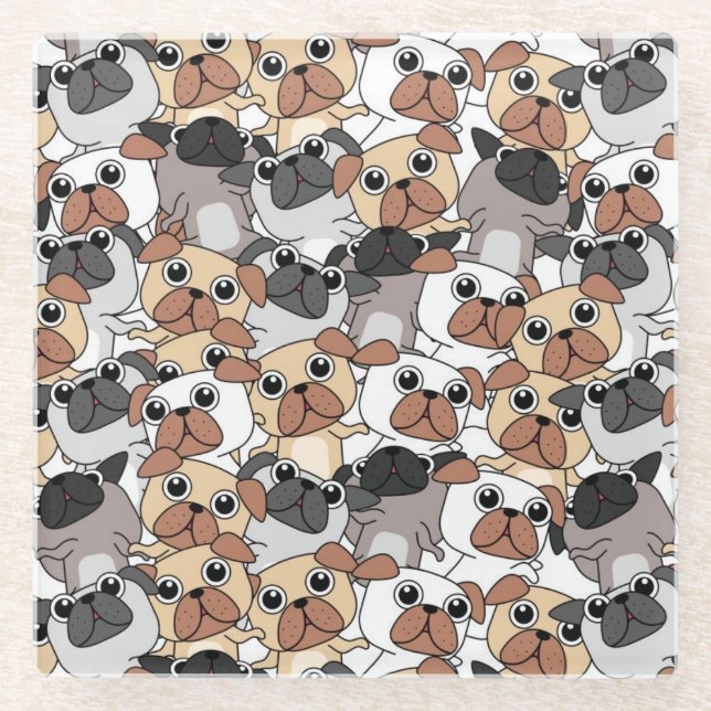 Cute Pugs Glass Coaster (Front)