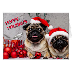 Cute Pugs Happy Holiday's Fun Pet Dog Greeting
