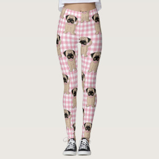 Cute Pugs on Pink Checks Leggings