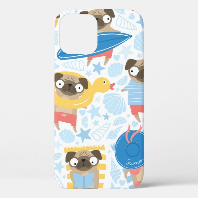 Cute pugs on vacation. pattern with cartoon pug on Case-Mate iPhone case (Back)