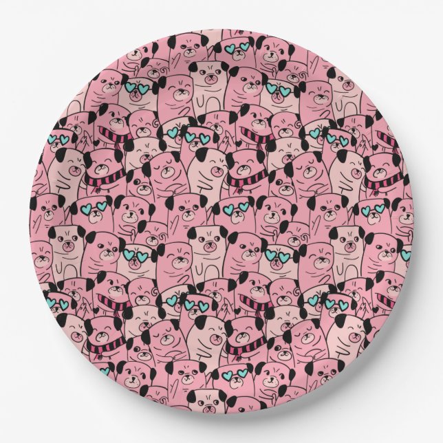 Cute Pugs Paper Plate (Front)