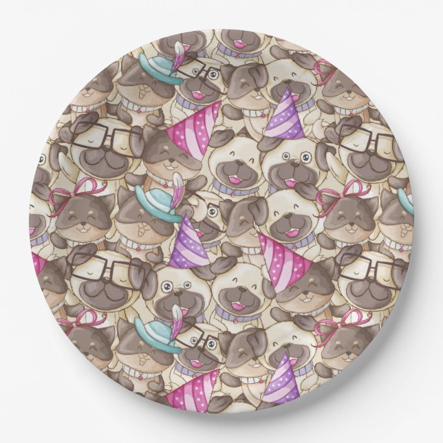 Cute Pugs Paper Plate (Front)
