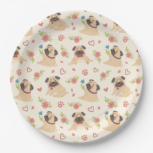 Cute Pugs Paper Plate (Front)