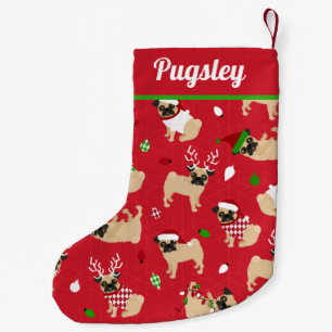 Cute Pugs Red Double Sided Small Christmas Stocking