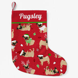 Cute Pugs Red Small Christmas Stocking