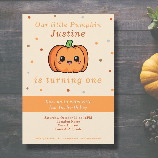 Cute Pumpkin 1st Birthday Invitation  (Cute Pumpkin 1st Birthday Invitation )