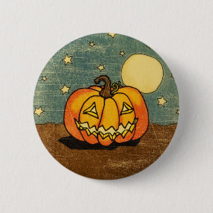 Cute Pumpkin Against Moon 6 Cm Round Badge