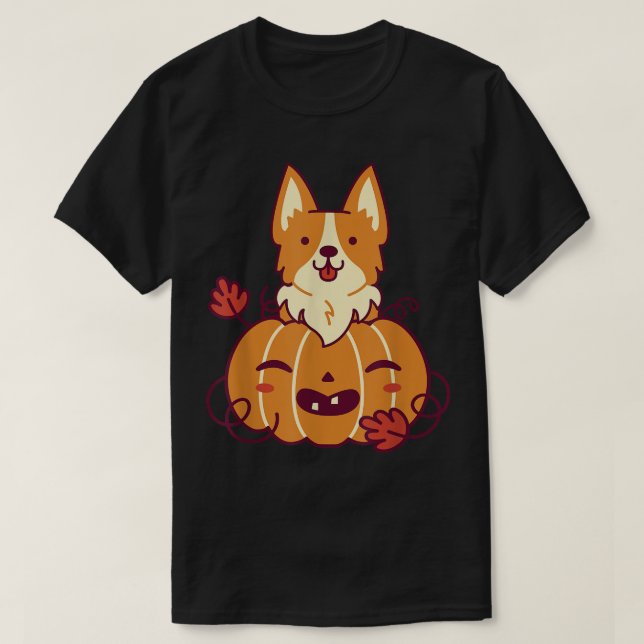 Cute Pumpkin And Corgi Dog Halloween Holiday Octob T-Shirt (Design Front)