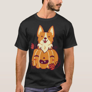 Cute Pumpkin And Corgi Dog Halloween Holiday Octob T-Shirt