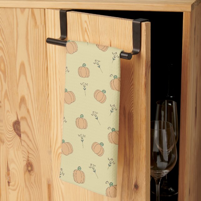 Cute Pumpkin and Fall Foliage Pattern  Tea Towel (Thirds Fold)