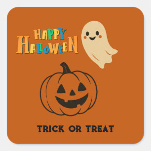 Cute Pumpkin and Friendly Ghost happy halloween Square Sticker