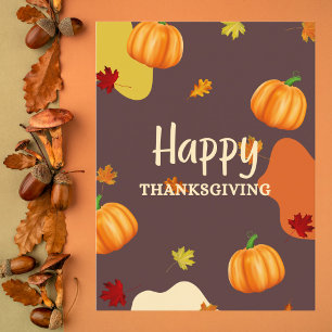 Cute Pumpkin and Leaves Thanksgiving Postcard