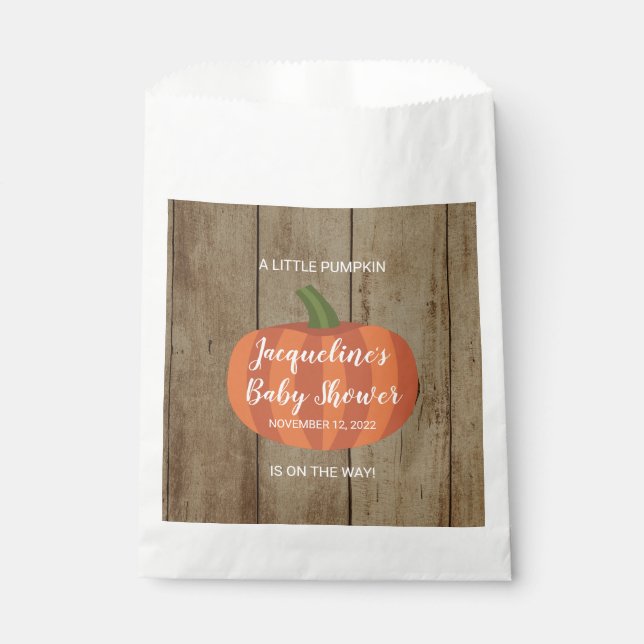 Cute Pumpkin Autumn Fall Rustic Baby Shower Favour Bags (Front)