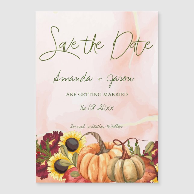 Cute Pumpkin Autumn Fall Wedding  Save The Date (Front)