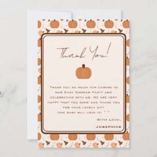 Cute Pumpkin Autumn Gender Neutral Baby Shower Thank You Card