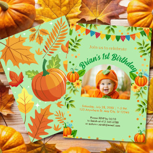 cute Pumpkin autumn kid's 1st birthday party Invitation