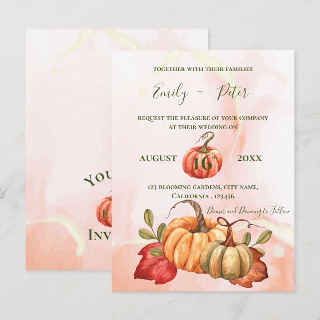 Cute Pumpkin autumn Leaves Monogram Fall Wedding Postcard (Front/Back)