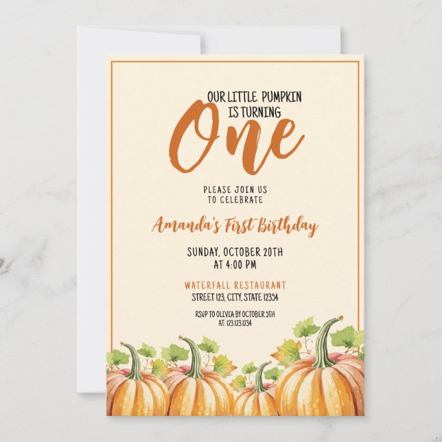 Cute Pumpkin Baby 1st Birthday Invitation (Front)
