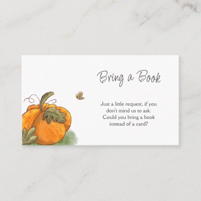 Cute Pumpkin Baby Shower Bring a Book Enclosure Card (Front)