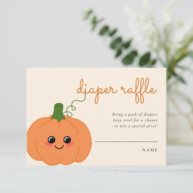 Cute Pumpkin Baby Shower Diaper Raffle Peach Enclosure Card (Standing Front)
