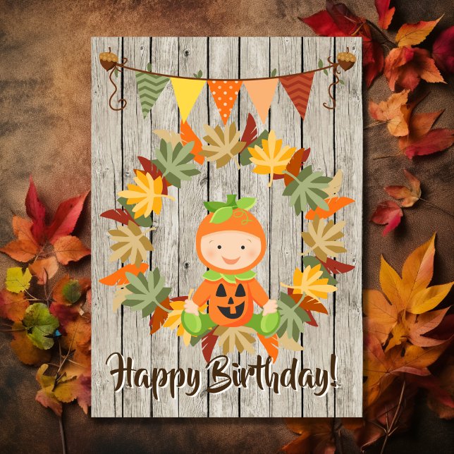 Cute Pumpkin Baby Wreath of Leaves Autumn Birthday Card (Cute Pumpkin Baby Wreath of Leaves Autumn Birthday Card)