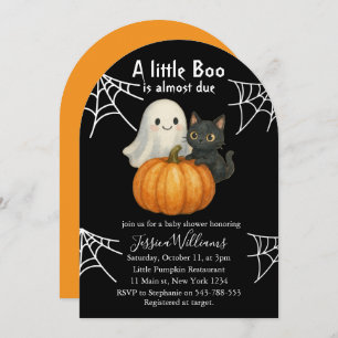 Cute Pumpkin Black Cat Halloween Baby Shower Invitation