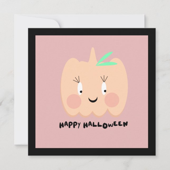Cute Pumpkin Blushing Lettering Happy Halloween  (Front)
