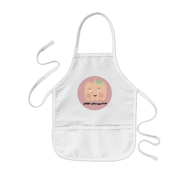 Cute Pumpkin Blushing Lettering Happy Halloween  Kids Apron (Front)