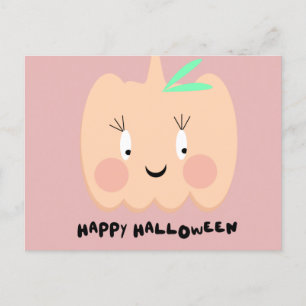 Cute Pumpkin Blushing Lettering Happy Halloween Postcard