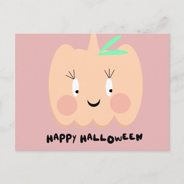 Cute Pumpkin Blushing Lettering Happy Halloween Postcard (Front)