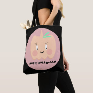 Cute Pumpkin Blushing Lettering Happy Halloween Tote Bag