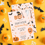 Cute pumpkin Boo Halloween bash pink Invitation<br><div class="desc">Adorable cute Boo Halloween illustrations kids party,  perfect Halloween party on pastel blush pink,  with cute illustrations featuring ghosts and boo painted doughnuts with witch hats,  broom,  white cute ghost,  carved pumpkin,  balloon,  spider and bats. An adorable Halloween illustration.</div>