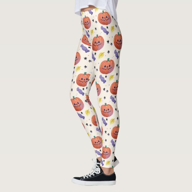 Cute Pumpkin Candy Halloween Leggings (Left)