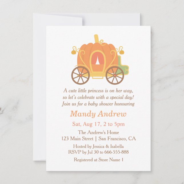 Cute Pumpkin Carriage Baby Shower Invitations (Front)