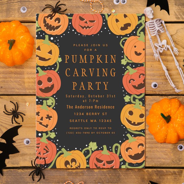 Cute Pumpkin Carving Halloween Party Invitation (Creator Uploaded)