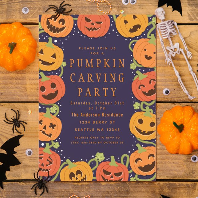 Cute Pumpkin Carving Halloween Party Invitation (Creator Uploaded)