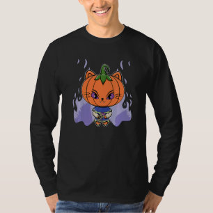 Cute Pumpkin Cat And Horror Pizza Feline For Hallo T-Shirt