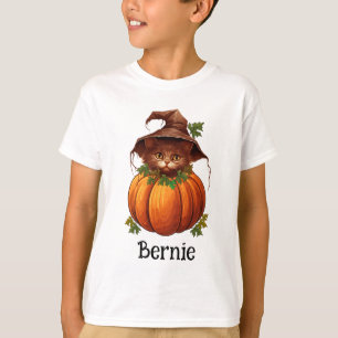 Cute Pumpkin Cat Jack O Lantern Halloween Name T-Shirt